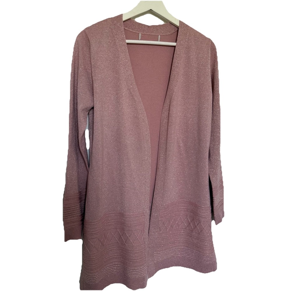 Pale Pink Cardigan Size M 75% Rayon with Metallic Threading